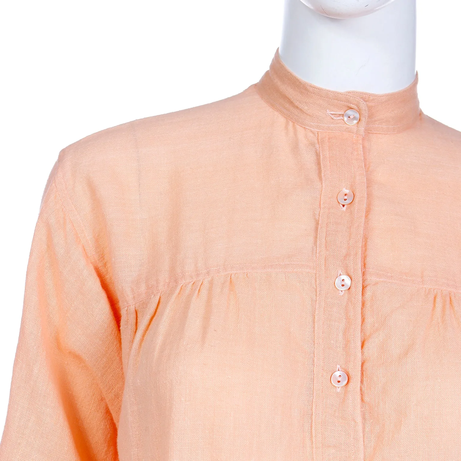 1970s Yves Saint Laurent YSL Peach Gauze Peasant Top