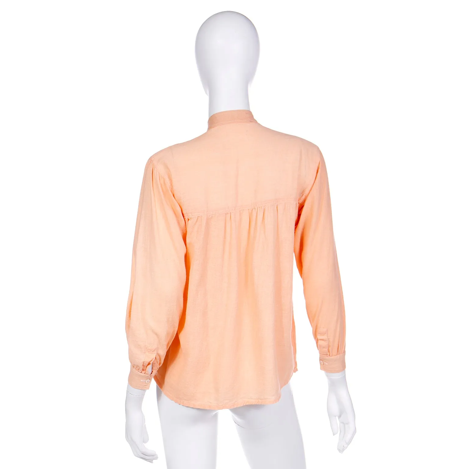 1970s Yves Saint Laurent YSL Peach Gauze Peasant Top