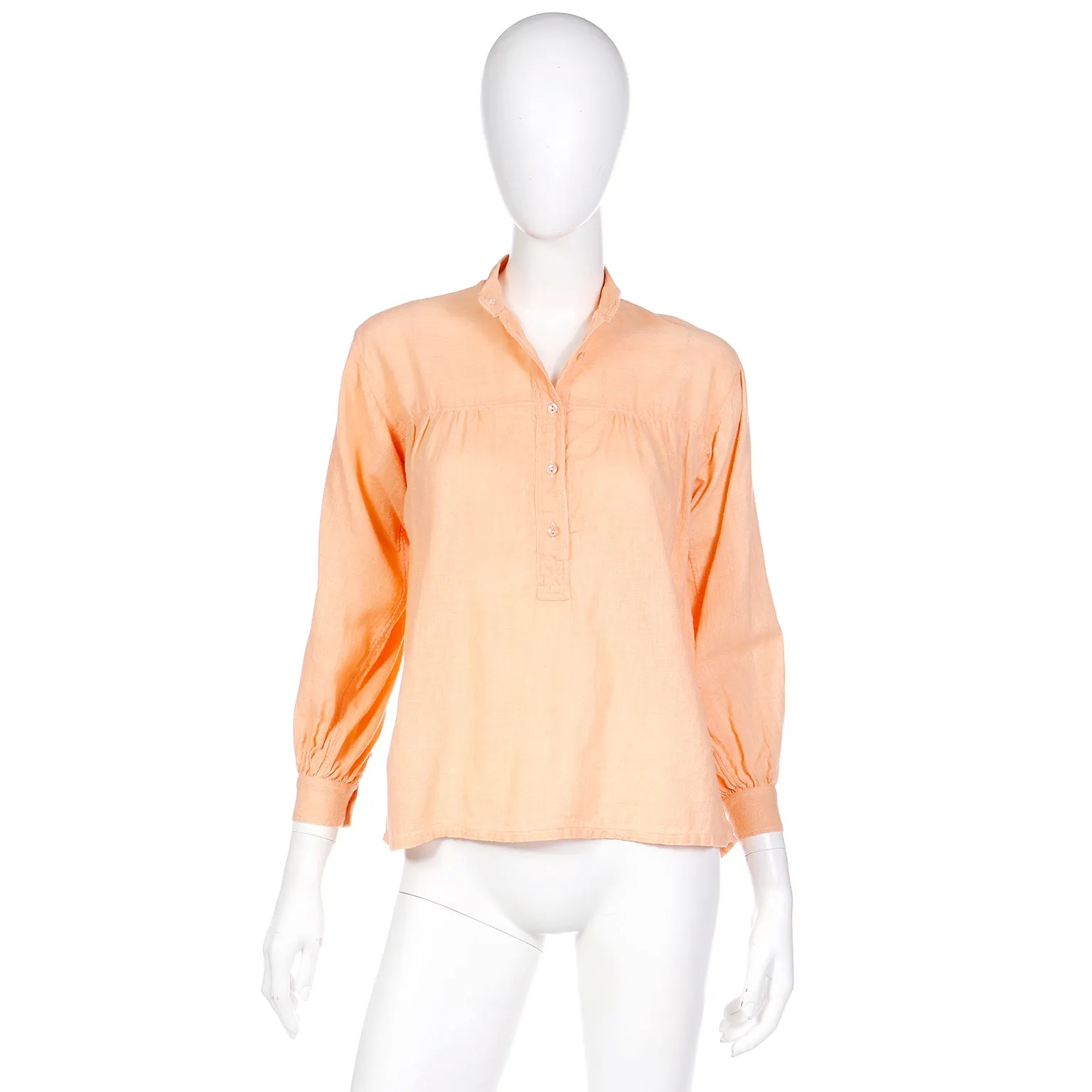 1970s Yves Saint Laurent YSL Peach Gauze Peasant Top