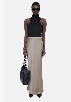 BAR SILK MAXI SKIRT TAUPE