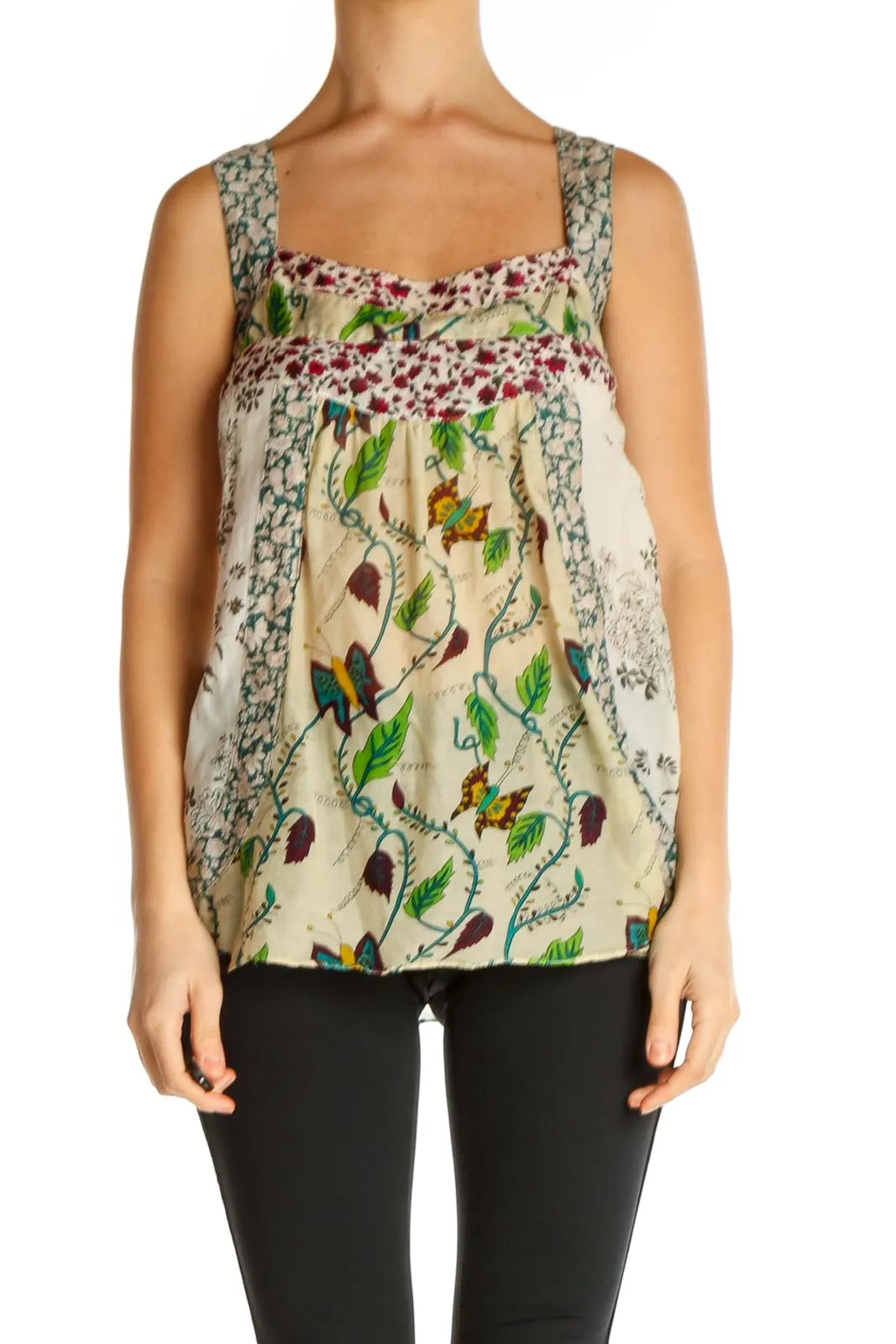 Beige Floral Print Holiday Tank Top