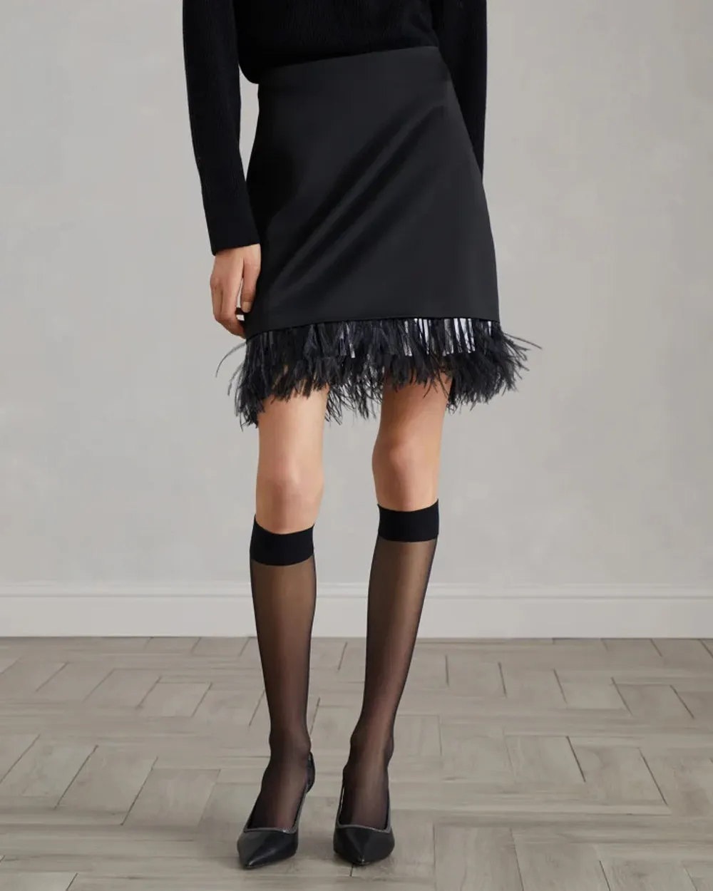 Black Feather Cady Mini Skirt