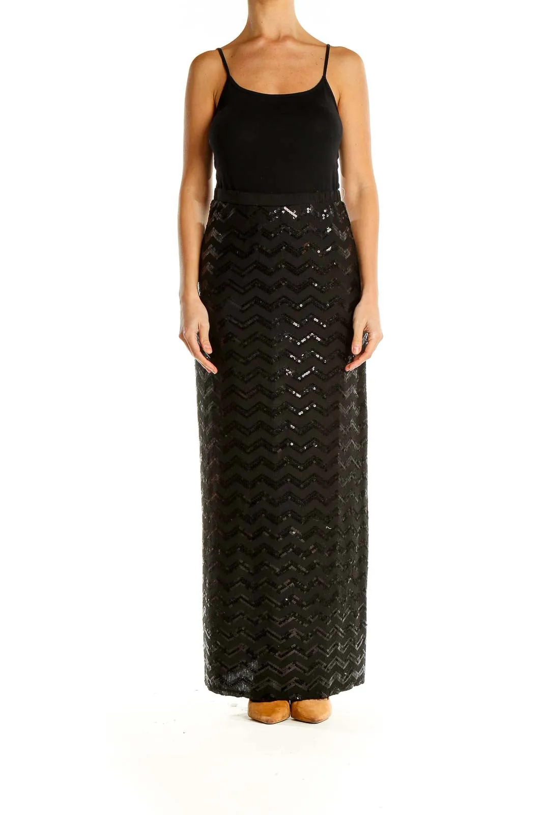 Black Sequin Chevron Maxi Skirt