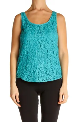 Blue Lace Casual Tank Top