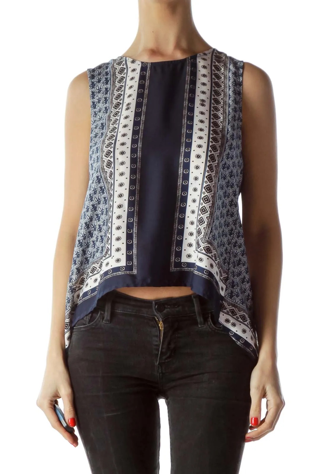 Blue White Print Shift Tank Top