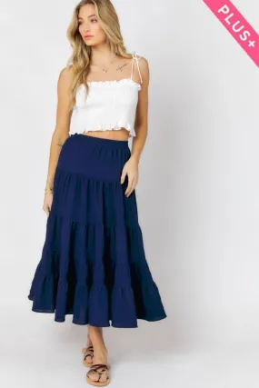 BOHO RUFFLE HEM ELASTIC WAIST MAXI SKIRT