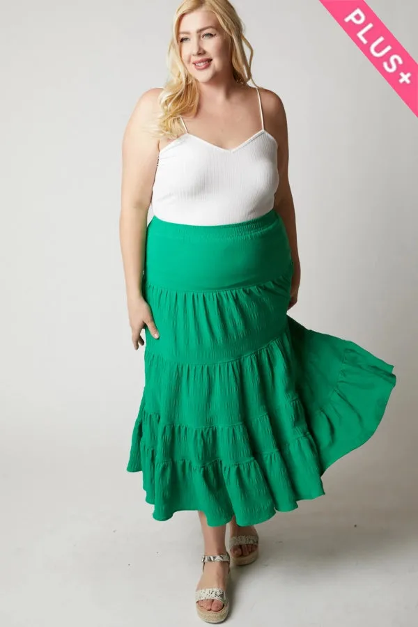 BOHO RUFFLE HEM ELASTIC WAIST MAXI SKIRT