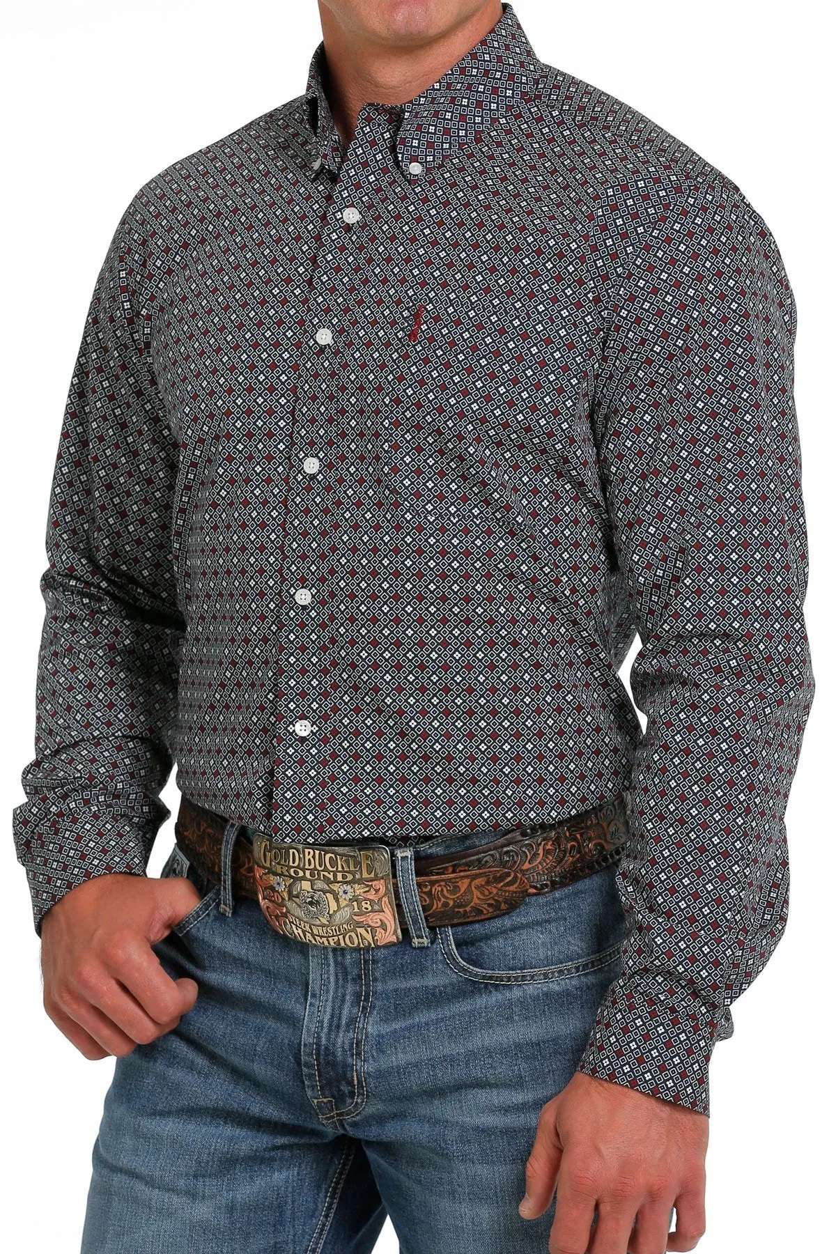 Cinch Mens Modern Fit Western Shirt Button-Down - Navy MTW1347083