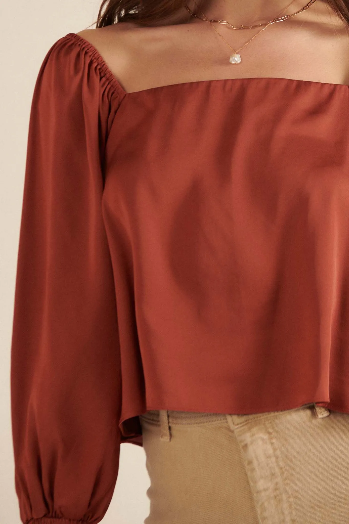 Classic Beauty Matte Satin Peasant Top