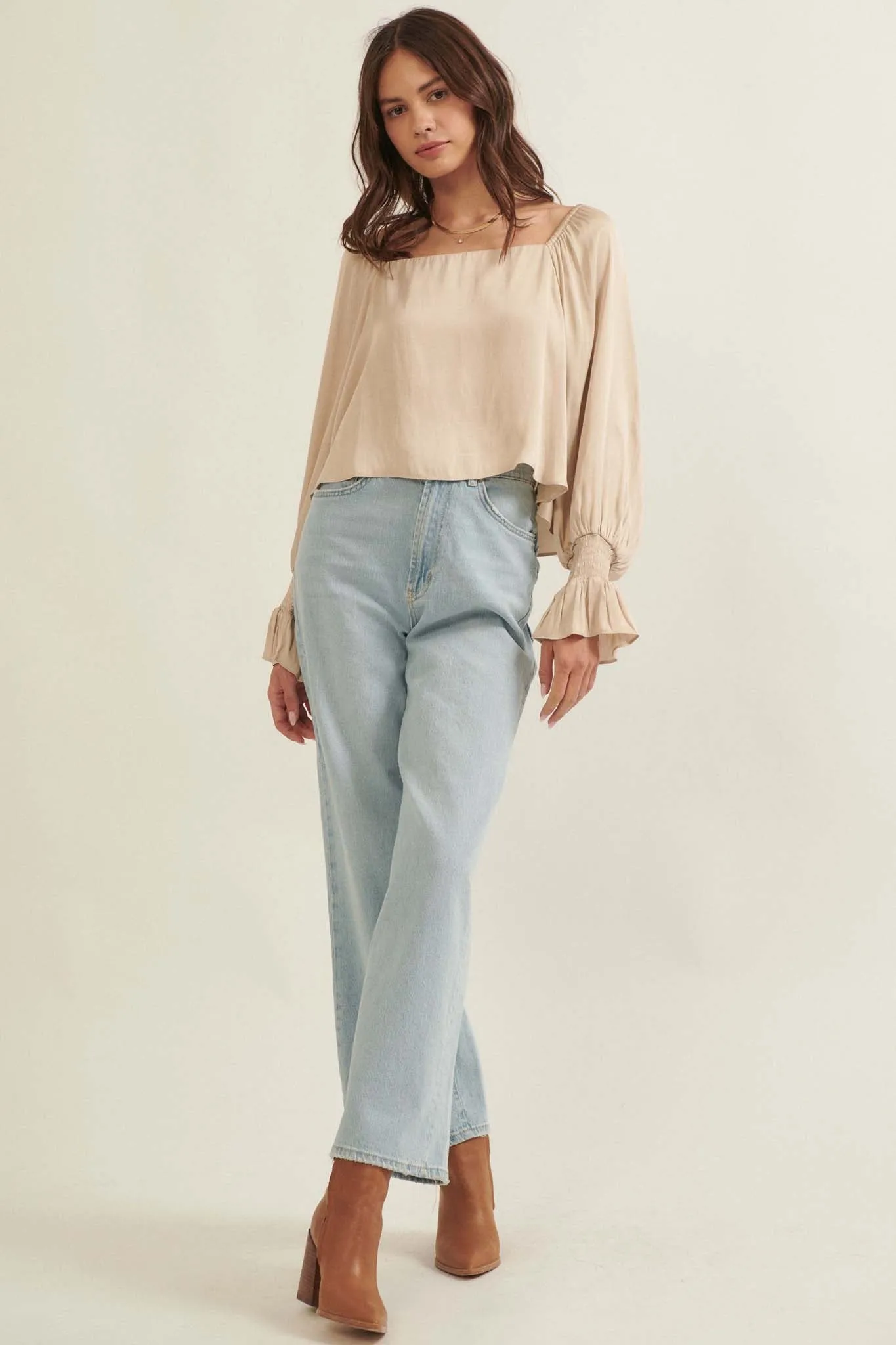 Classic Beauty Matte Satin Peasant Top