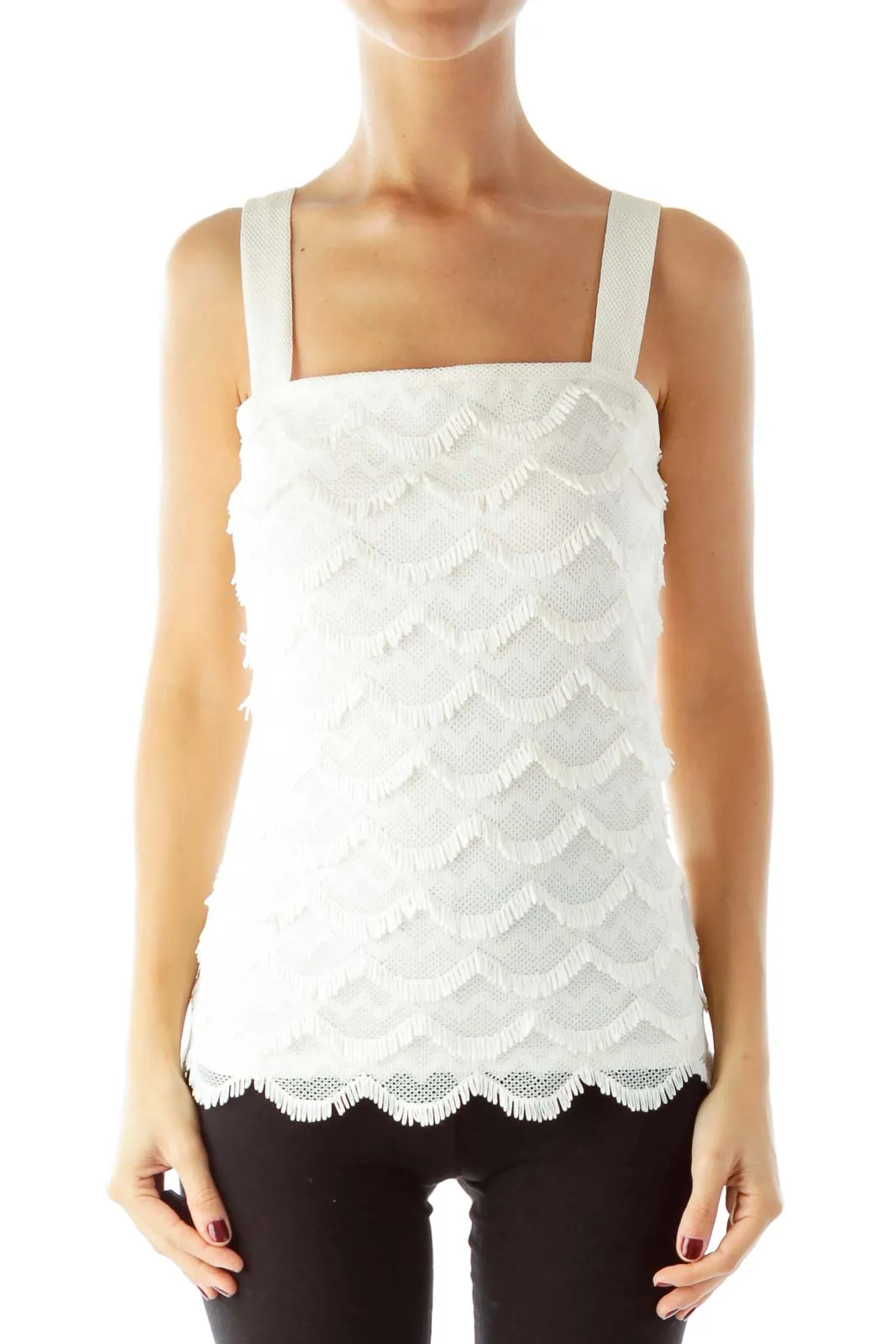 Cream Fringe Tank Top