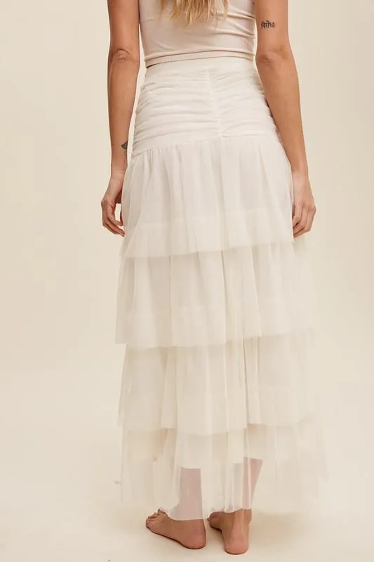 Cream Mesh Maxi Skirt