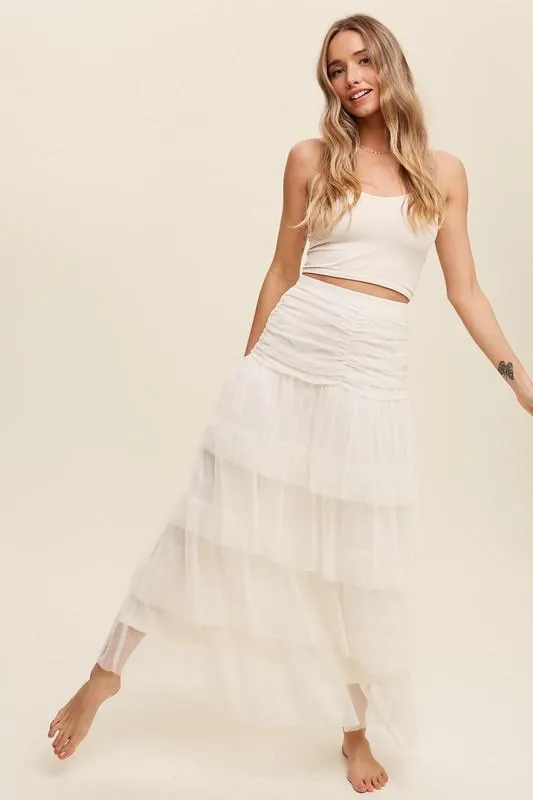 Cream Mesh Maxi Skirt