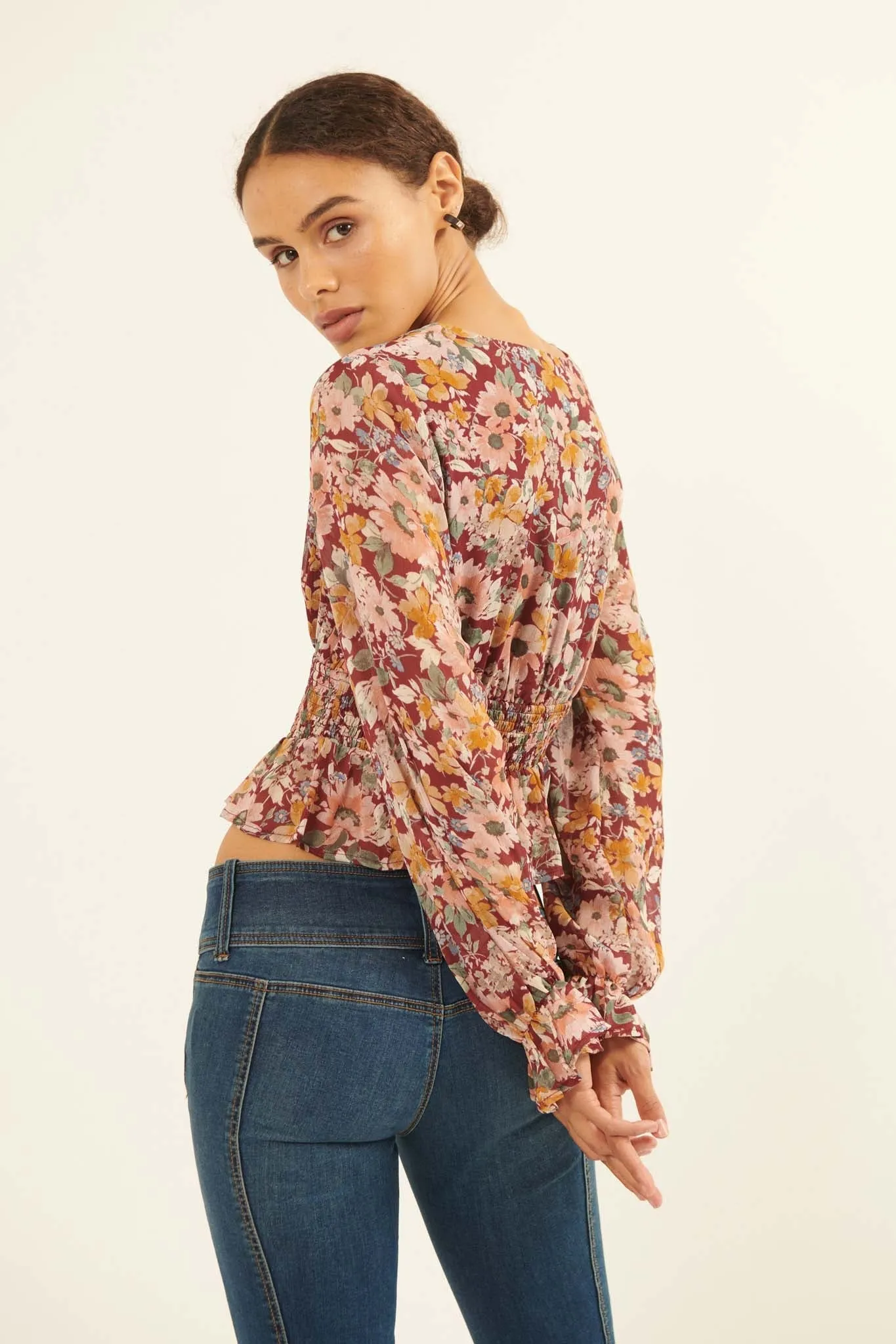 Days Go By Floral Chiffon Peasant Top