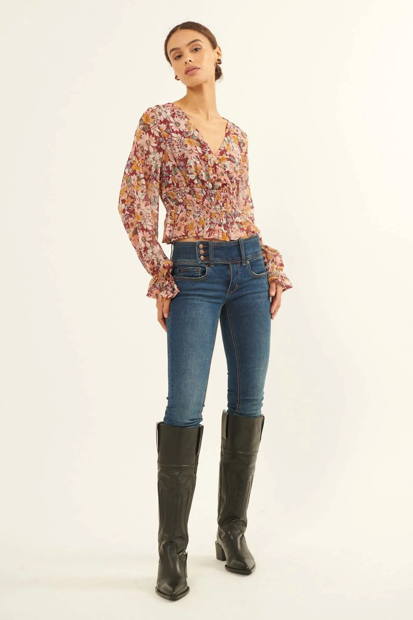 Days Go By Floral Chiffon Peasant Top