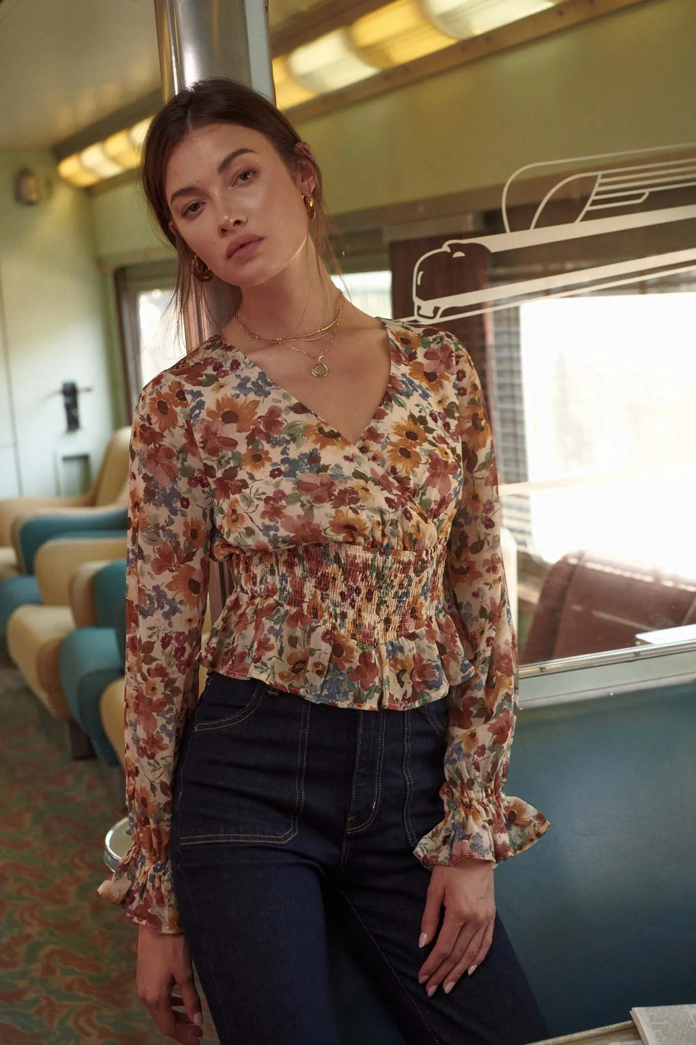 Days Go By Floral Chiffon Peasant Top