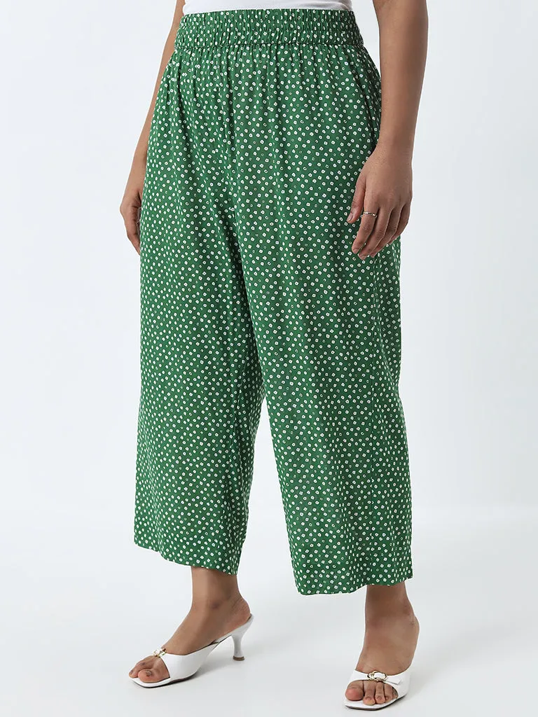 Diza Green Bandhani Printed High-Rise Cotton Palazzos