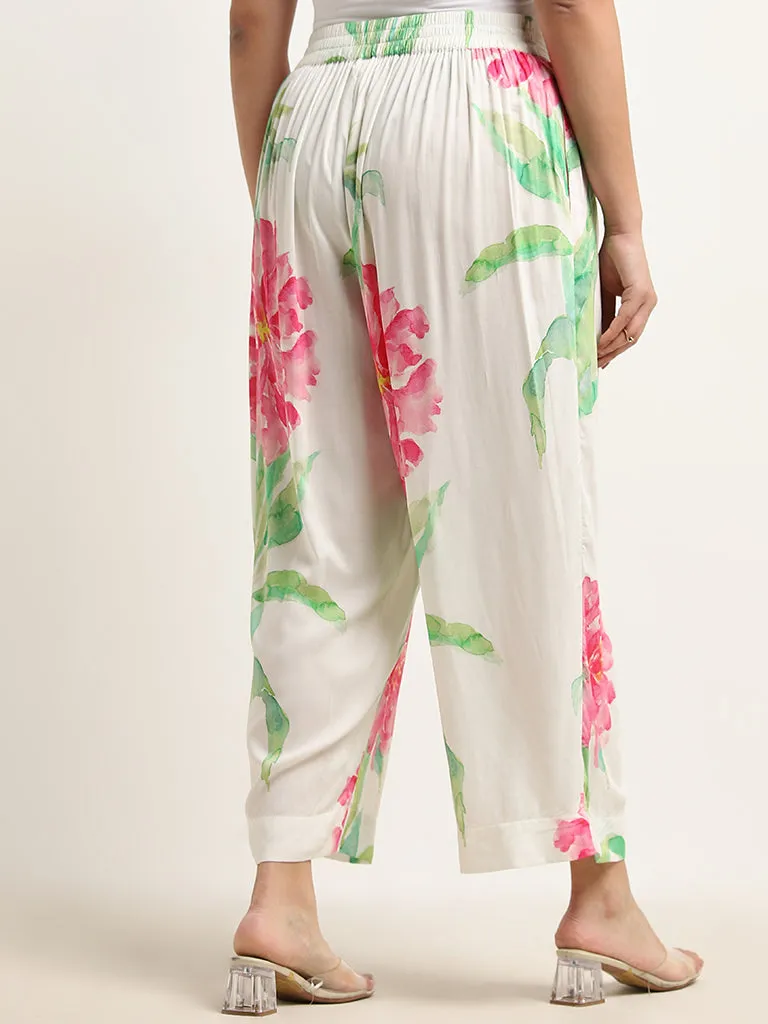 Diza Multicolour Floral Printed High-Rise Palazzos