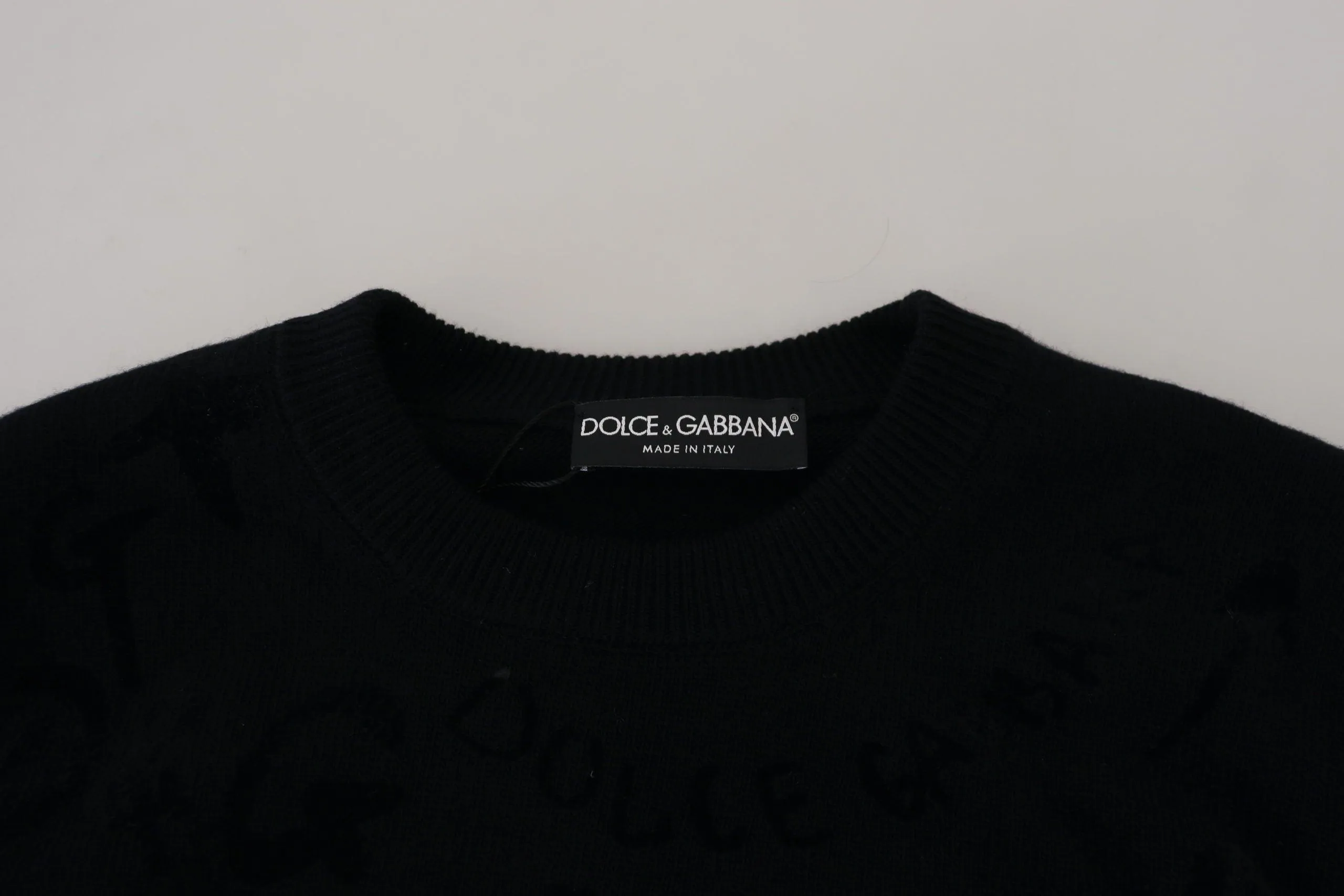 Dolce & Gabbana Black Wool Logo Pattern Crewneck Pullover Sweater