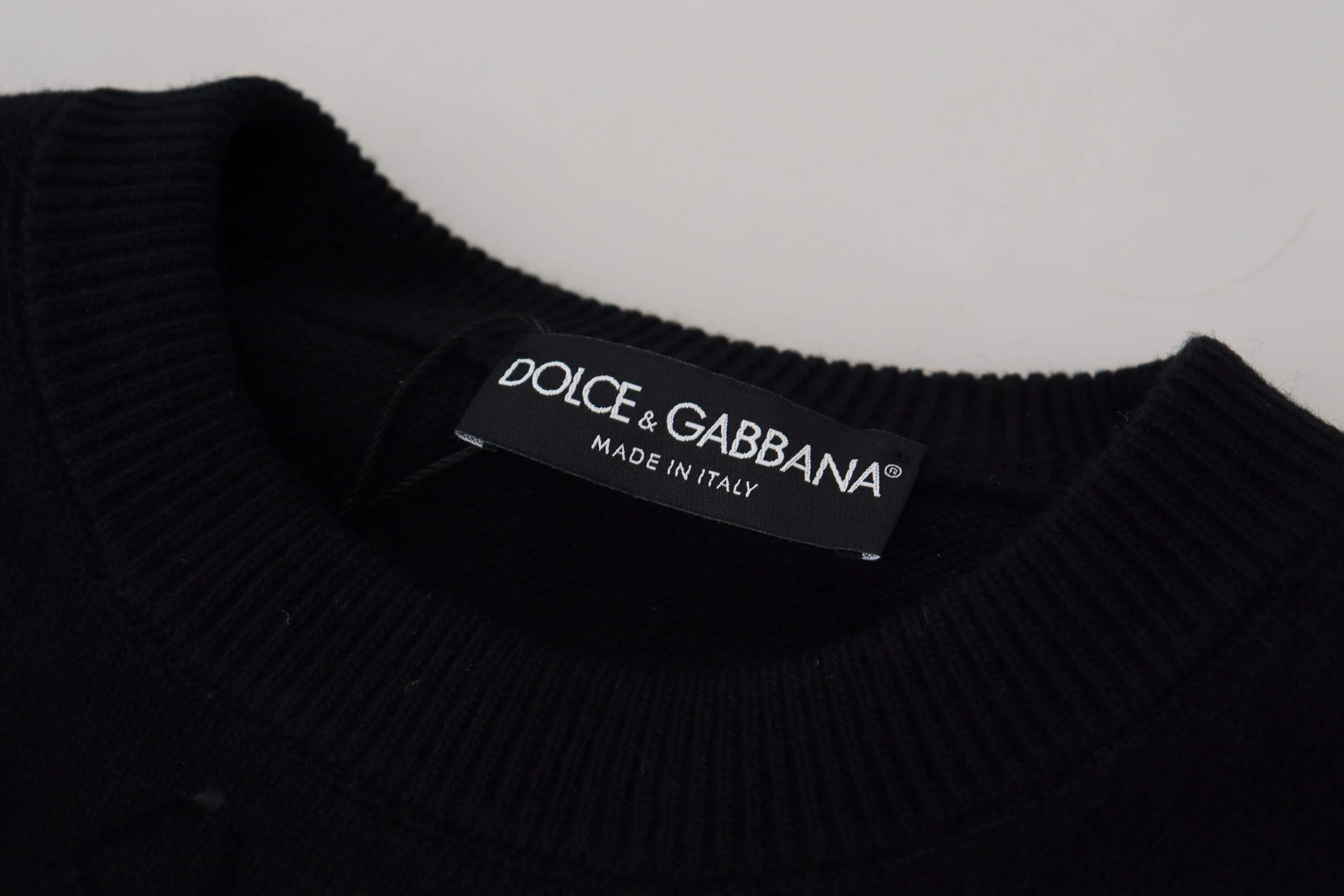 Dolce & Gabbana Black Wool Logo Pattern Crewneck Pullover Sweater