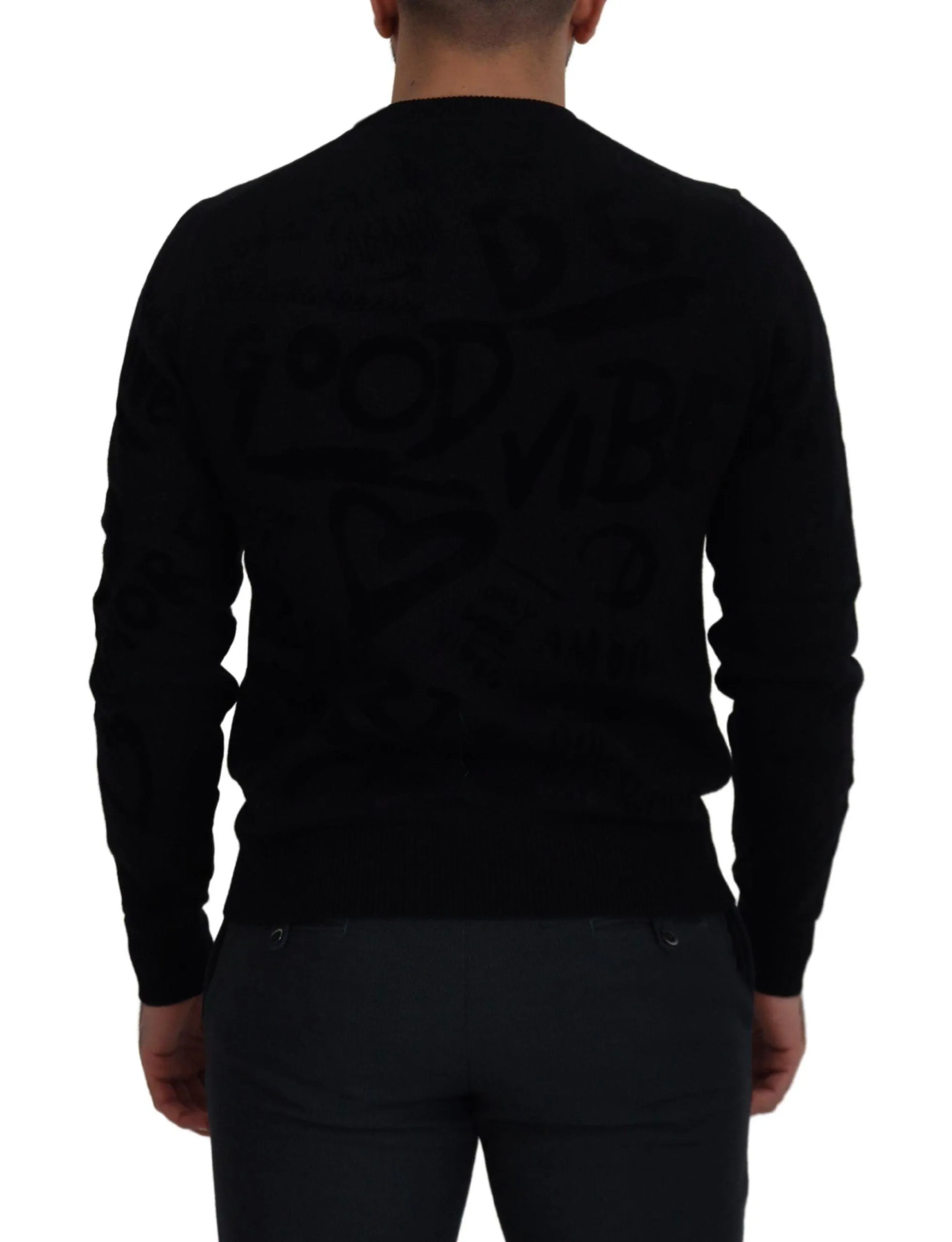 Dolce & Gabbana Black Wool Logo Pattern Crewneck Pullover Sweater