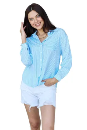 Doublju She Means Business Striped Button Down Shirt Top