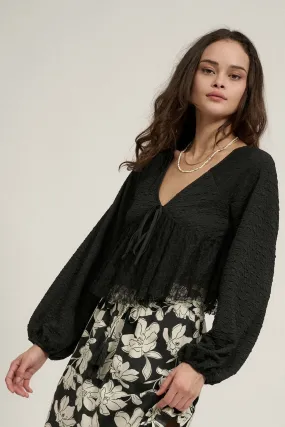 Dream Dolly Lace Ruffle Textured Peasant Top