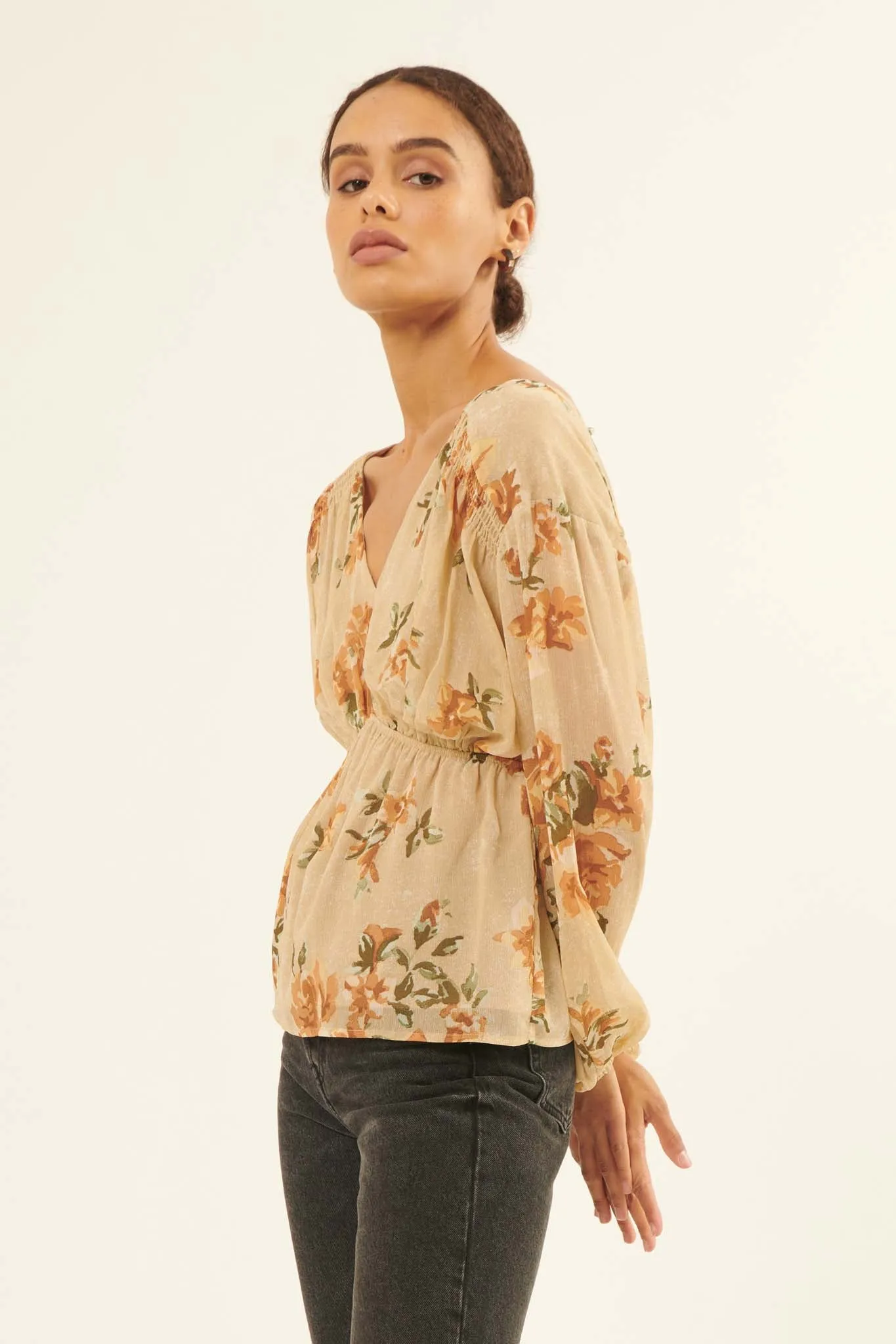 Enchanting Beauty Floral Chiffon Peasant Top