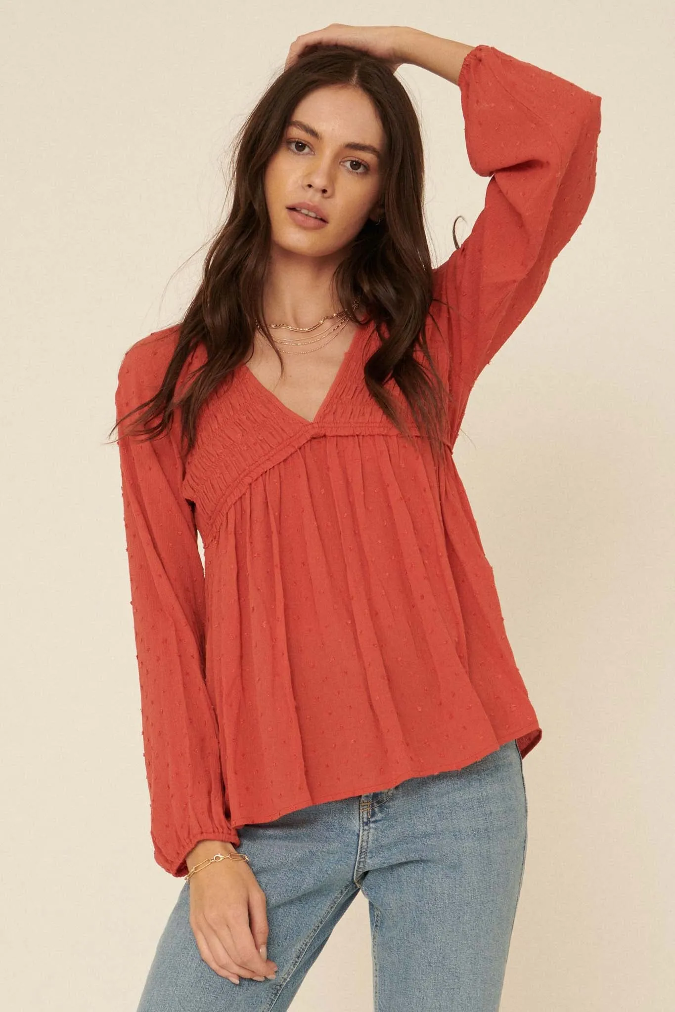 Find Your Bliss Swiss Dot Peasant Top