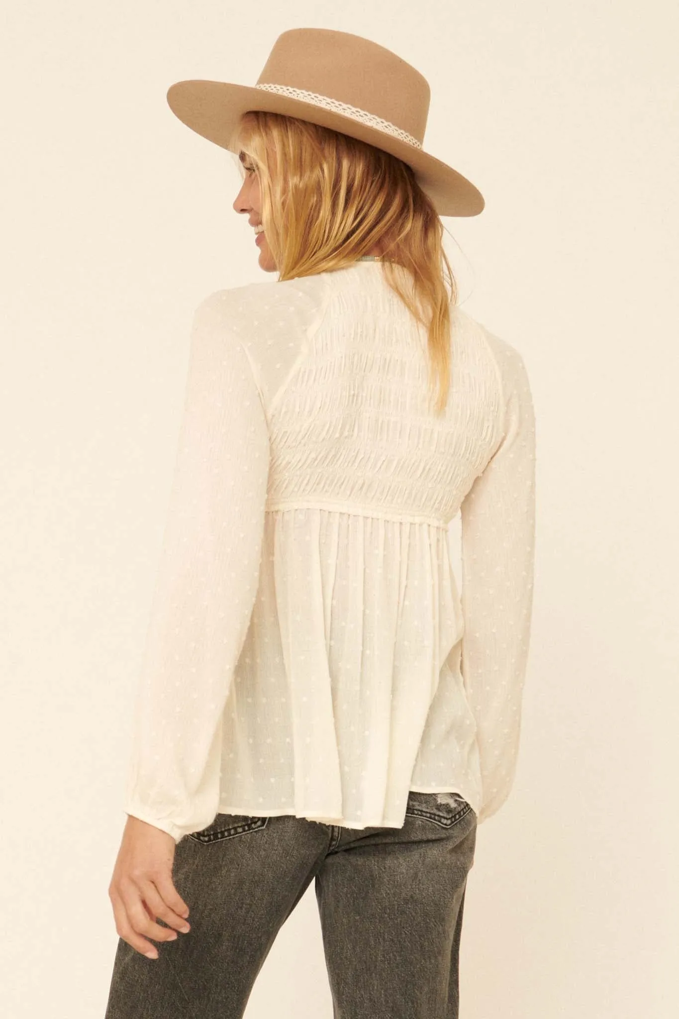 Find Your Bliss Swiss Dot Peasant Top