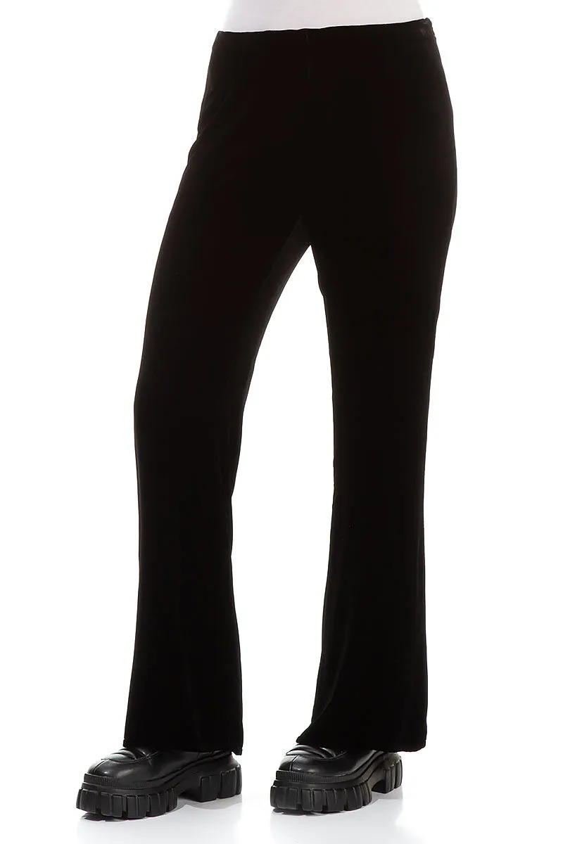 Flared Black Stretch Silk Velvet Trousers