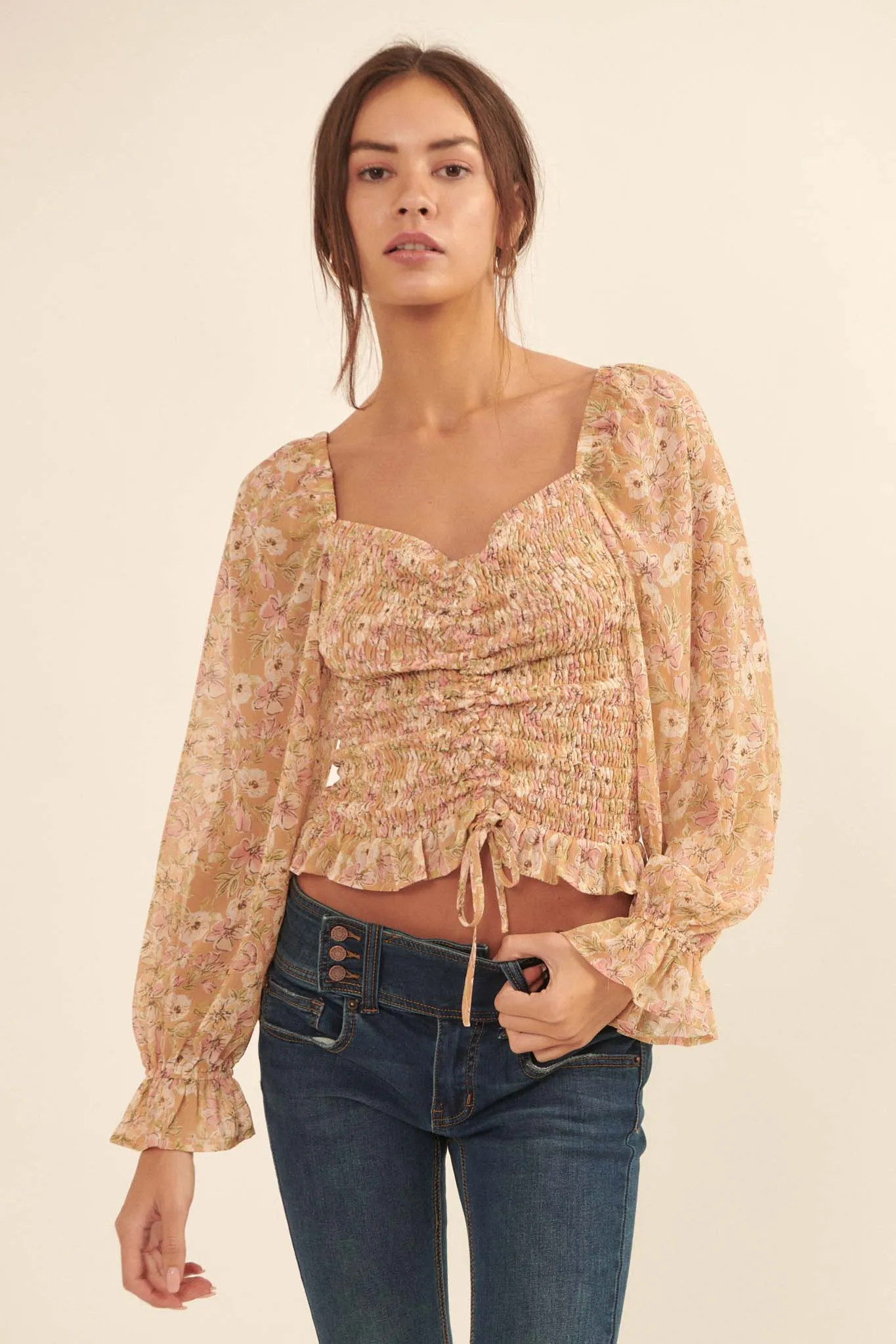 Floral Fascination Smocked Chiffon Peasant Top