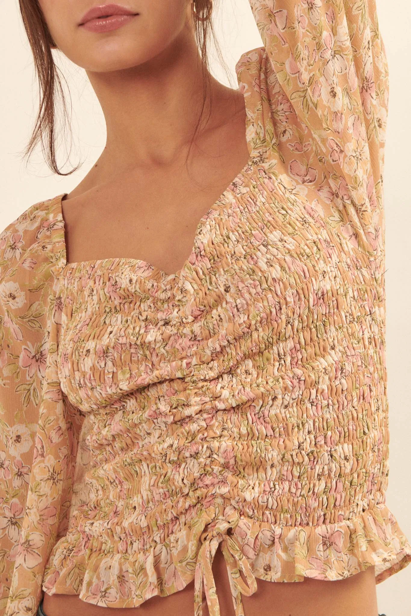 Floral Fascination Smocked Chiffon Peasant Top