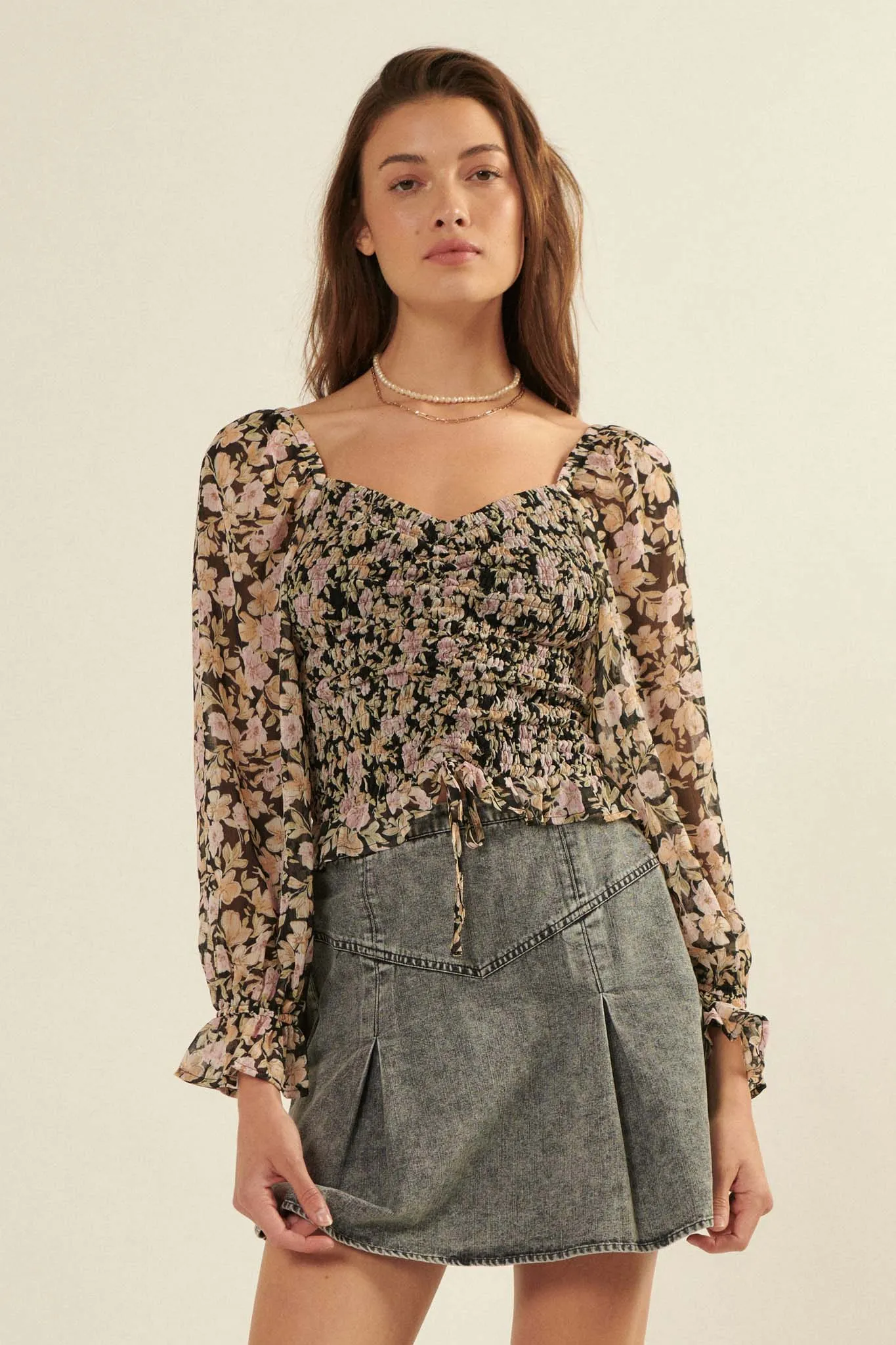 Floral Fascination Smocked Chiffon Peasant Top