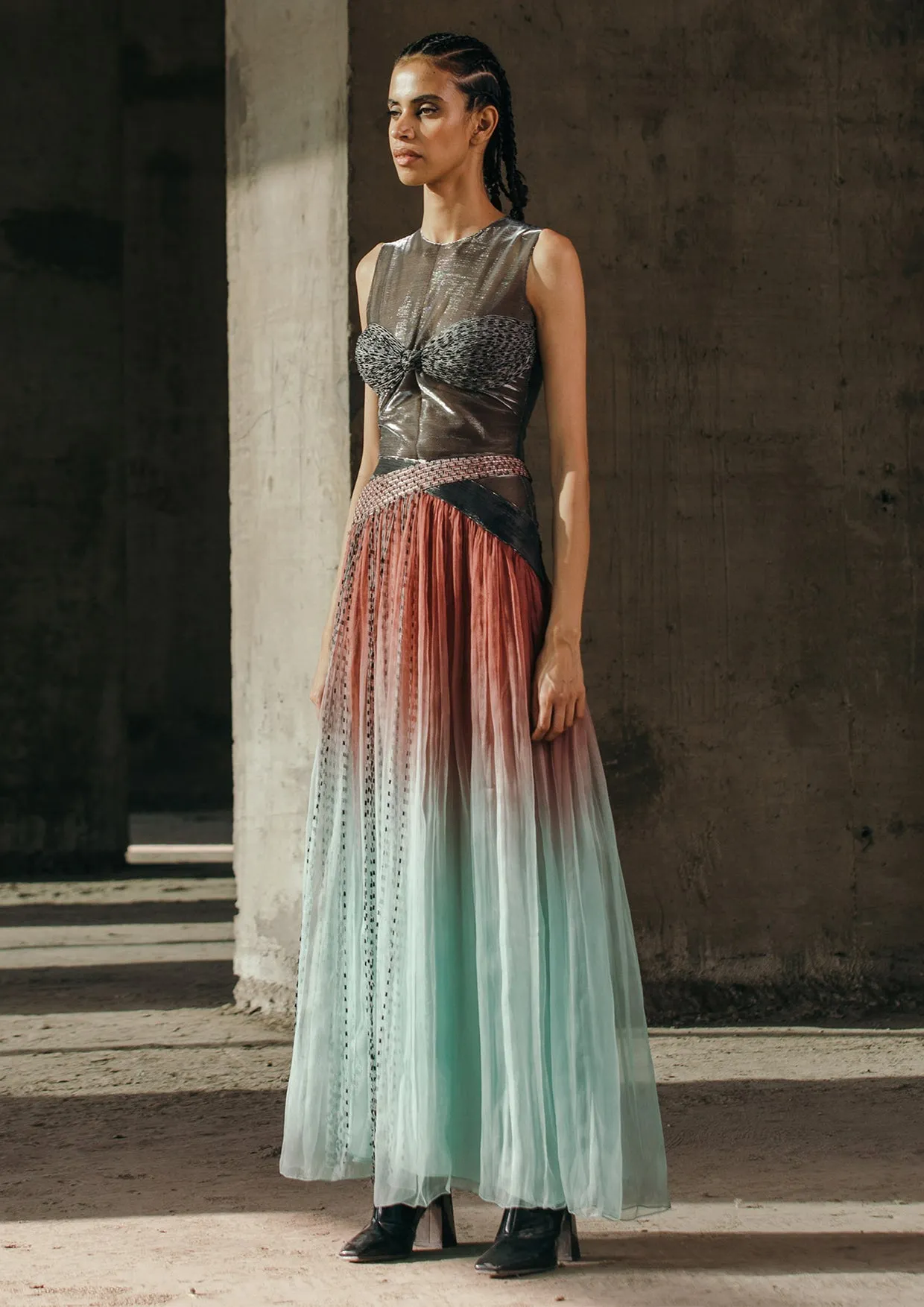 Fringed Silk Organza Maxi Skirt