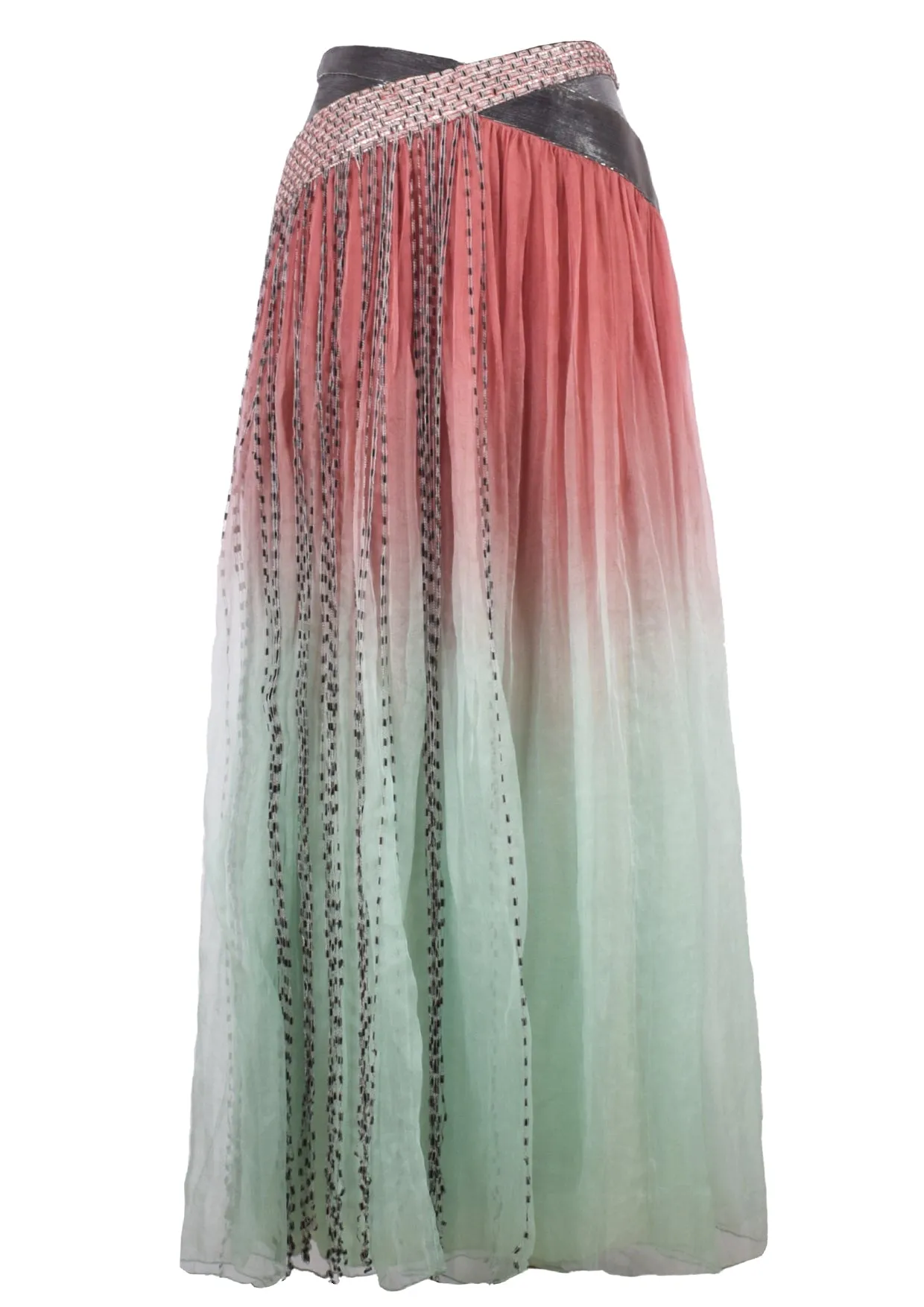 Fringed Silk Organza Maxi Skirt