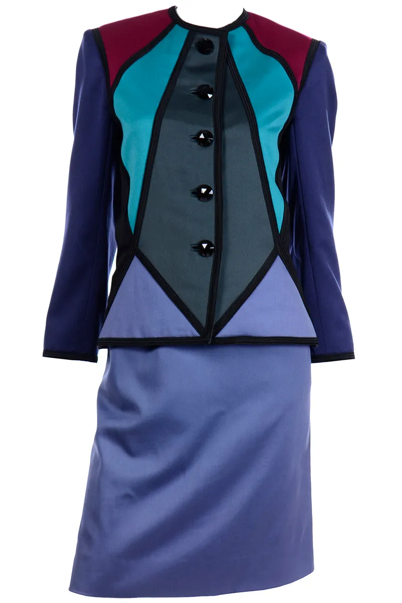 F/W 1988 Yves Saint Laurent Geometric Color Block Skirt Suit w 2 Skirts