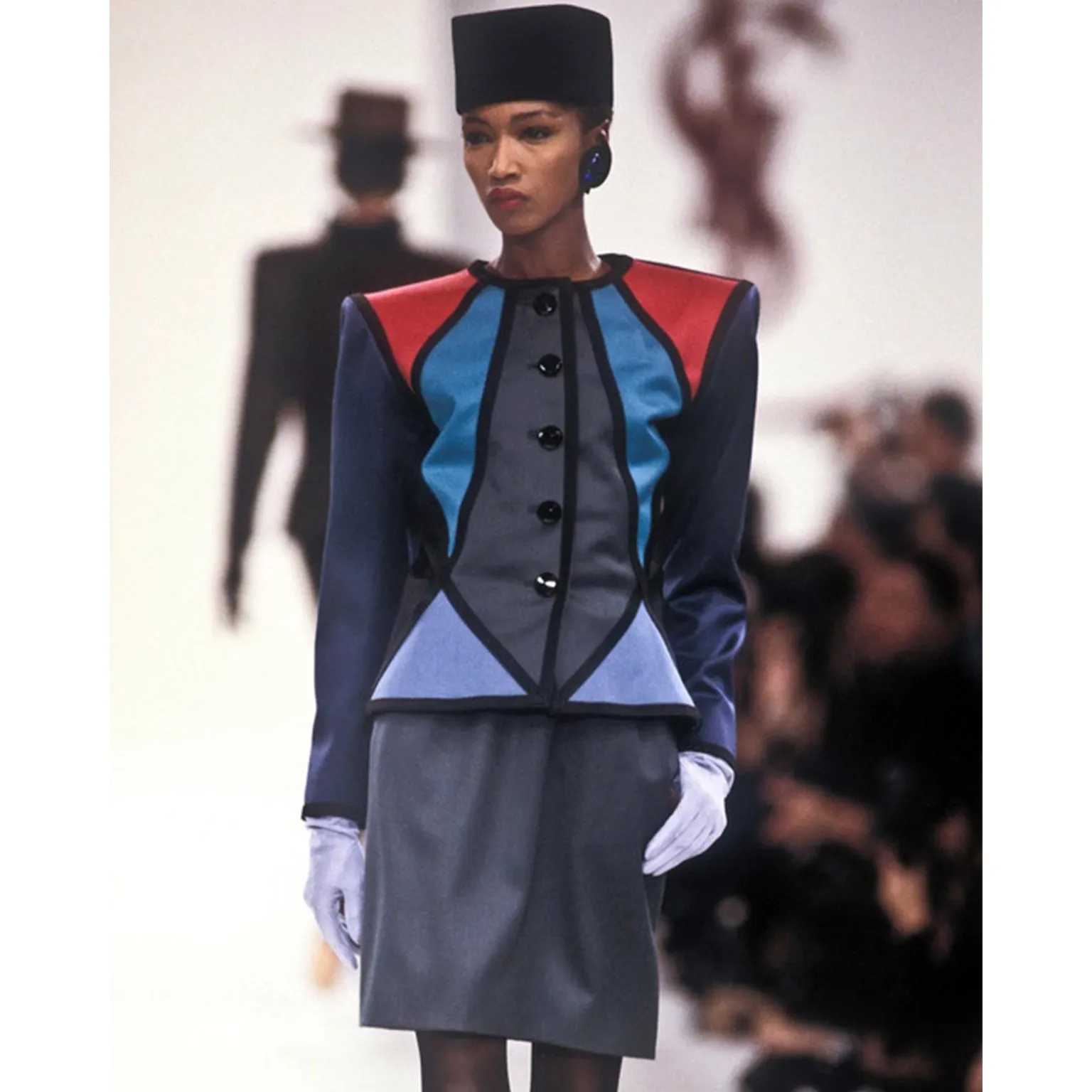 F/W 1988 Yves Saint Laurent Geometric Color Block Skirt Suit w 2 Skirts