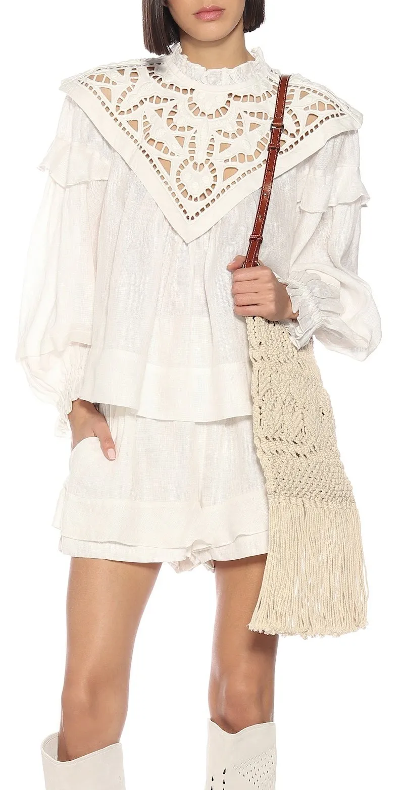 'Geoffrey' Linen Peasant Top, White