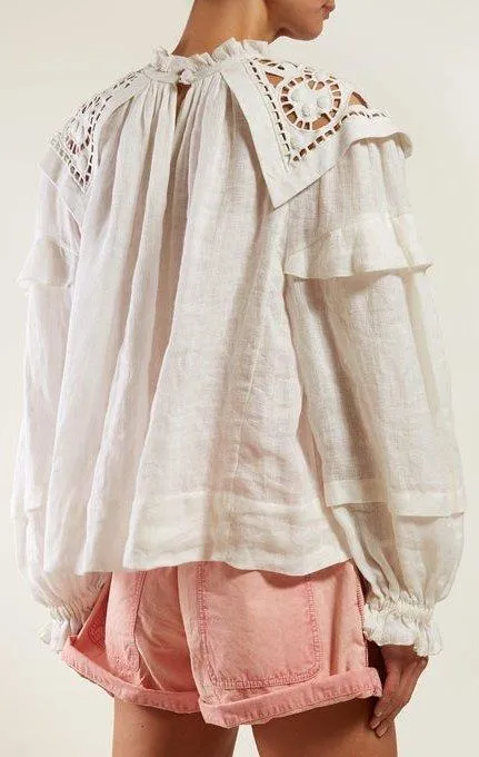 'Geoffrey' Linen Peasant Top, White