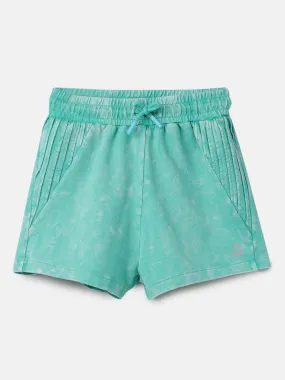 Girls Acid Wash Solid Peacock Green Shorts