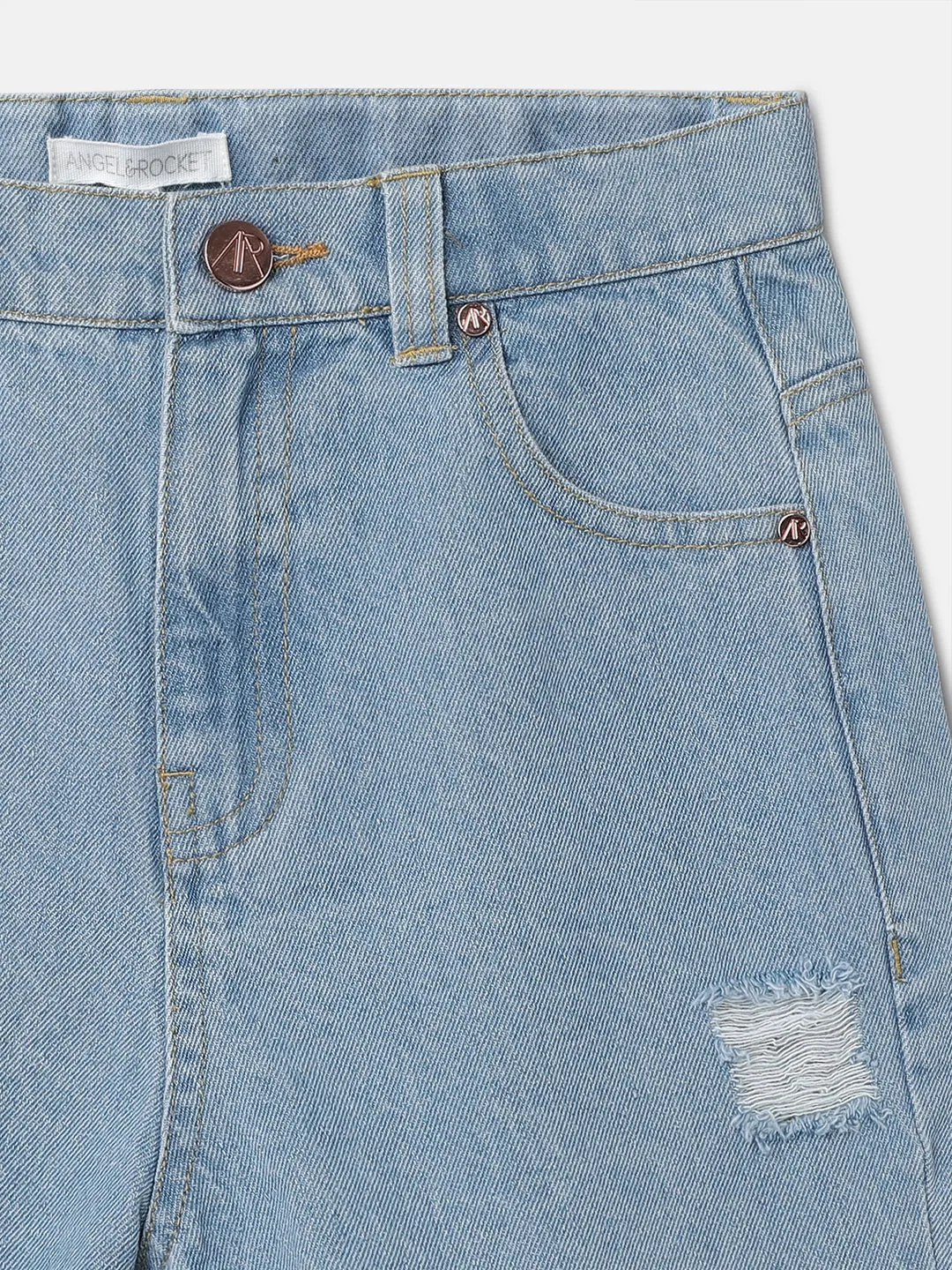 Girls Blue Bleach Wash Denim Shorts