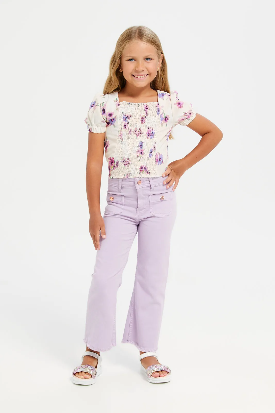 Girls Lilac Flared Trousers