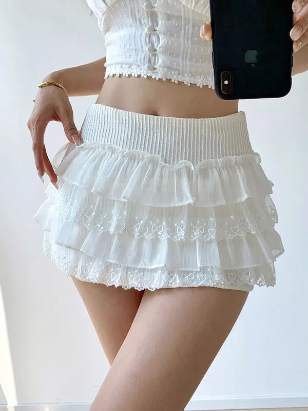 Girly lace ruffle mini skirt