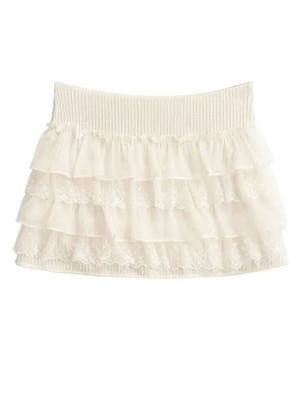 Girly lace ruffle mini skirt