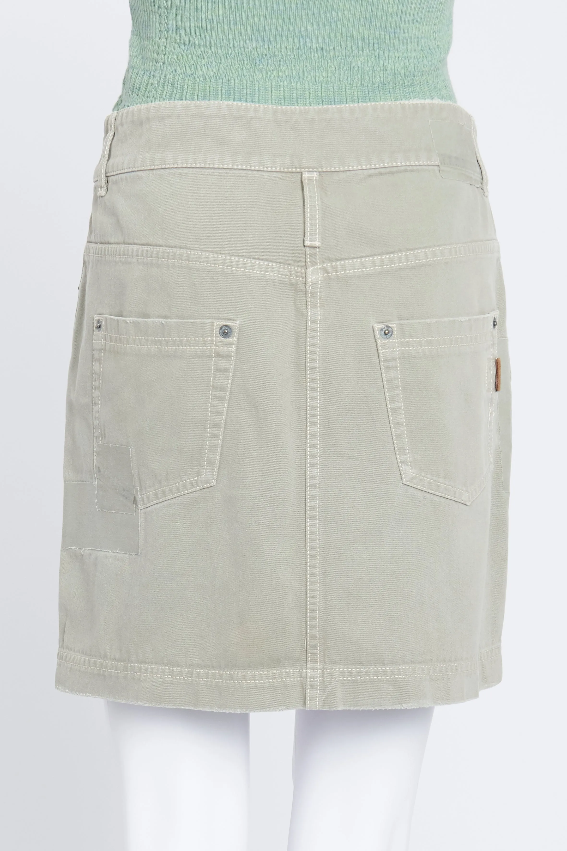 Green Denim Mini Skirt with Patchwork details