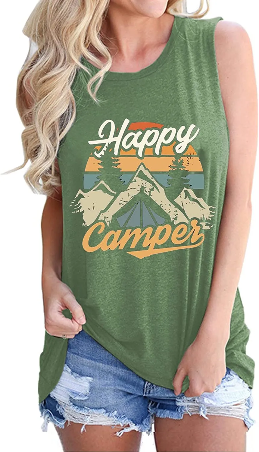 Happy Camper Shirt for Women Happy Camper Graphic Tank Top