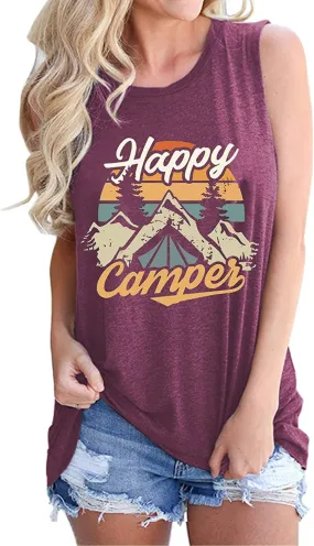 Happy Camper Shirt for Women Happy Camper Graphic Tank Top