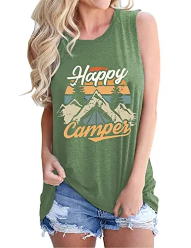 Happy Camper Shirt for Women Happy Camper Graphic Tank Top