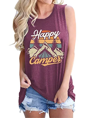 Happy Camper Shirt for Women Happy Camper Graphic Tank Top